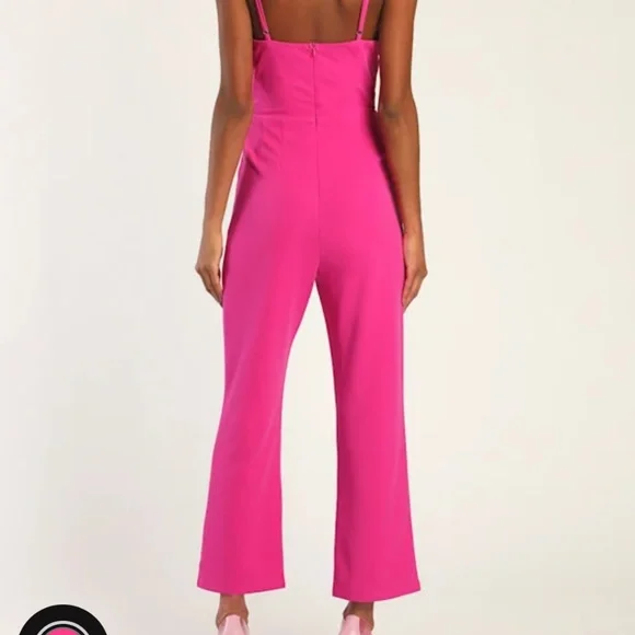 Lulus Signature Cutie Hot Pink V-neck Sleeveless Jumpsuit - Size L - Picture 2 of 4